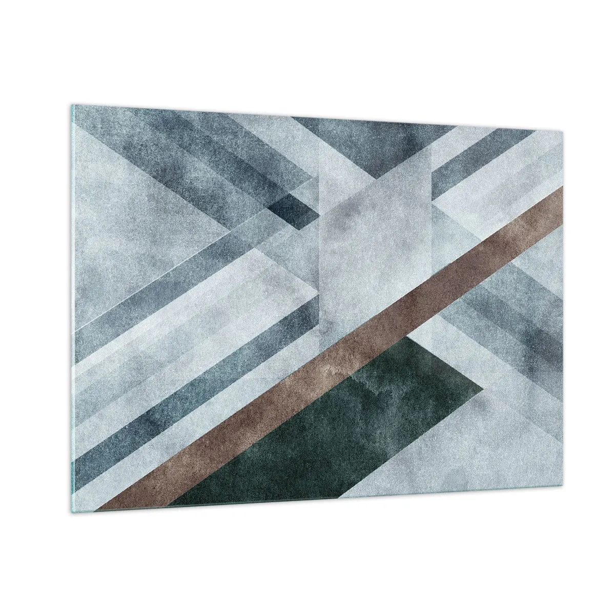 Glasbild - Bild auf glas - Geometrische Abstraktion in kühlen Tönen mit dunkelgrünem Akzent - 100x70cm - Anspruchsvolle Eleganz der Geometrie - Moderne Wanddekoration für Wohnzimmer und Schlafzimmer ARTTOR