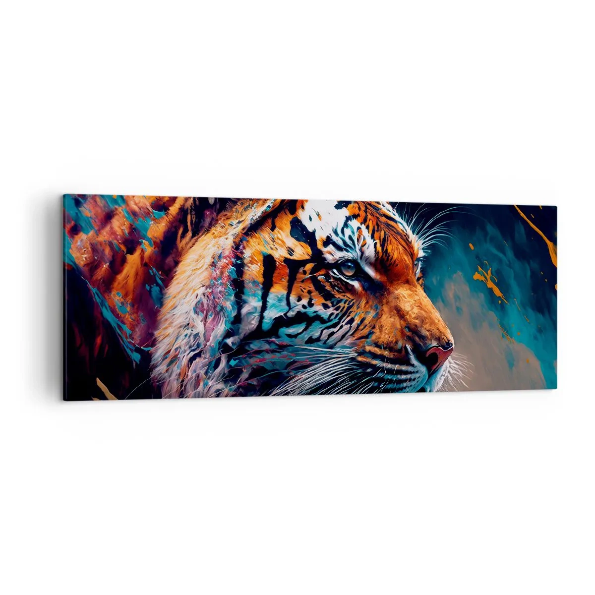 Bild auf Leinwand - Leinwandbild - Portrait eines Tigers in dynamischen, abstrakten Farben - 140x50cm - Wilde Schönheit - Moderne Wanddekoration für Wohnzimmer und Schlafzimmer ARTTOR