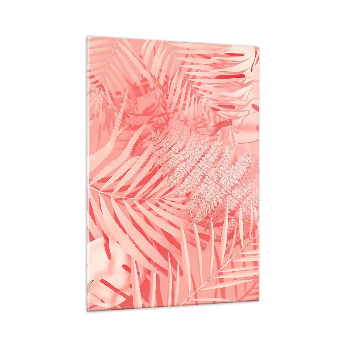 Glasbild - Bild auf glas - Rosa tropische Blätter in einer modernen Komposition - 50x70cm - Rosa Konzept - Moderne Wanddekoration für Wohnzimmer und Schlafzimmer ARTTOR