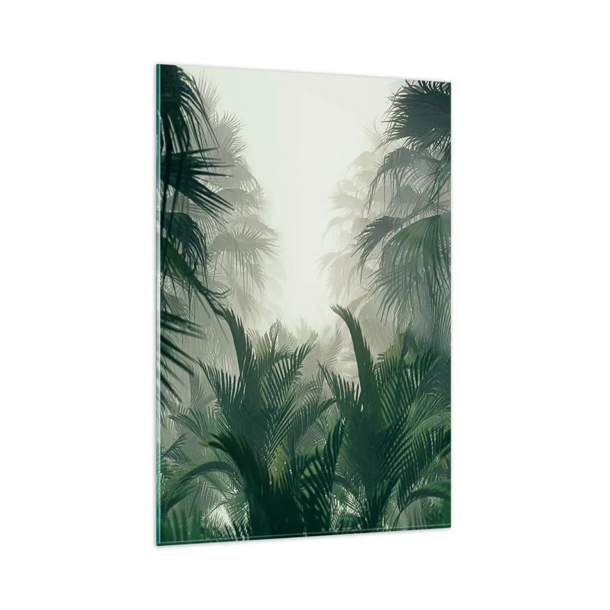 Glasbild - Bild auf glas - Tropische Vegetation im dichten Regenwaldnebel - 80x120cm - Tropisches Geheimnis - Moderne Wanddekoration für Wohnzimmer und Schlafzimmer ARTTOR