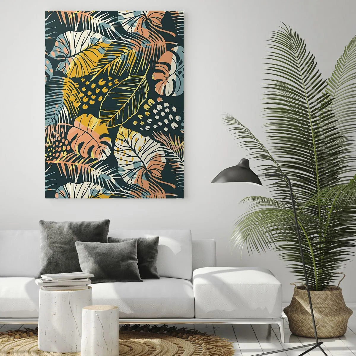 Glasbild - Bild auf glas - Bunte Blätter auf dunklem Hintergrund - 80x120cm - Grüne Fantasie - Moderne Wanddekoration für Wohnzimmer und Schlafzimmer ARTTOR
