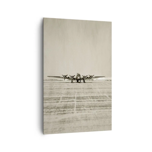Bild auf Leinwand - Leinwandbild - Historisches Flugzeug auf dem Flughafen in Sepia - 80x120cm - Wie immer bereit - Moderne Wanddekoration für Wohnzimmer und Schlafzimmer ARTTOR