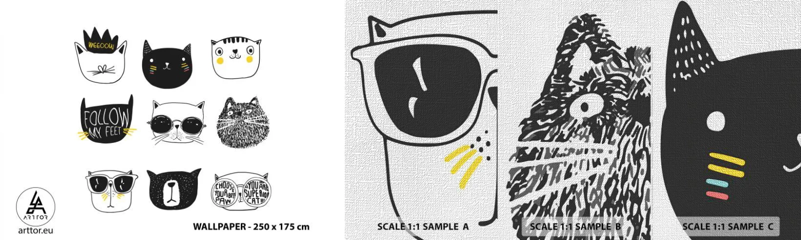 Fototapeten Muster Premium Canvas - Jeder andere - Katze, Illustration, Grafik - 100x30 cm