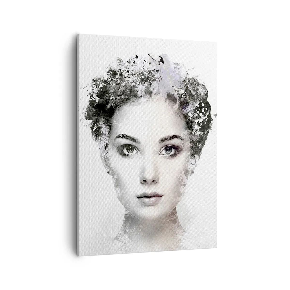 Bild auf Leinwand - Leinwandbild - Ein künstlerisches Frauenporträt mit zarten abstrakten Akzenten. - 50x70cm - Ein äußerst stilvolles Portrait - Moderne Wanddekoration für Wohnzimmer und Schlafzimmer ARTTOR