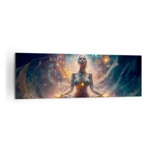 Bild auf Leinwand - Leinwandbild - Eine meditierende Figur, umgeben von energetischen Mustern und Farben. - 160x50cm - Fluss guter Energie - Moderne Wanddekoration für Wohnzimmer und Schlafzimmer ARTTOR