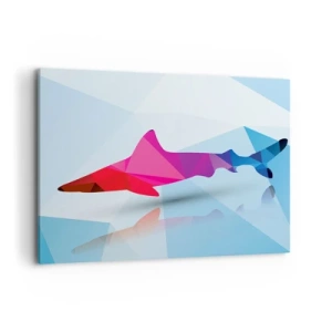Bild auf Leinwand - Leinwandbild - Geometrische Hai-Silhouette in Rosa- und Blautönen - 100x70cm - Ein Hai in einem Kristallraum - Moderne Wanddekoration für Wohnzimmer und Schlafzimmer ARTTOR