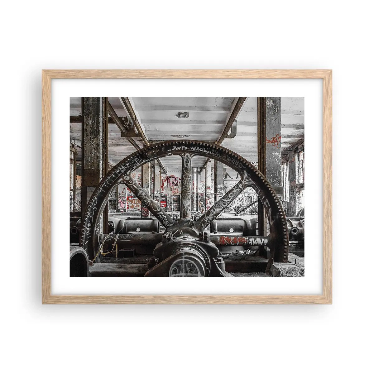 Poster in einem Rahmen aus heller Eiche - Das geheime Leben der Fabrik - 50x40 cm