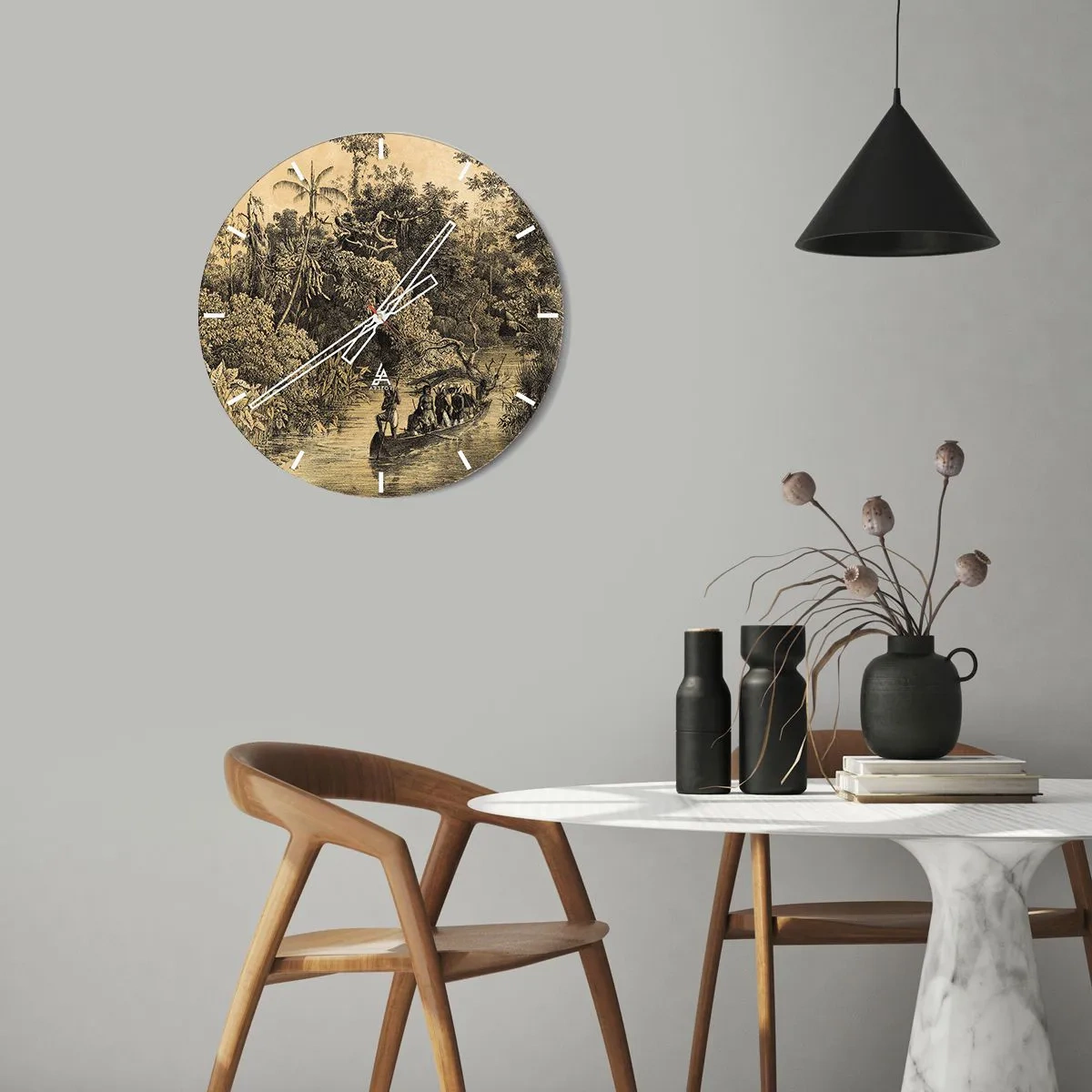 Wanduhr - Glasuhr - Expedition zur Quelle - 40x40 cm