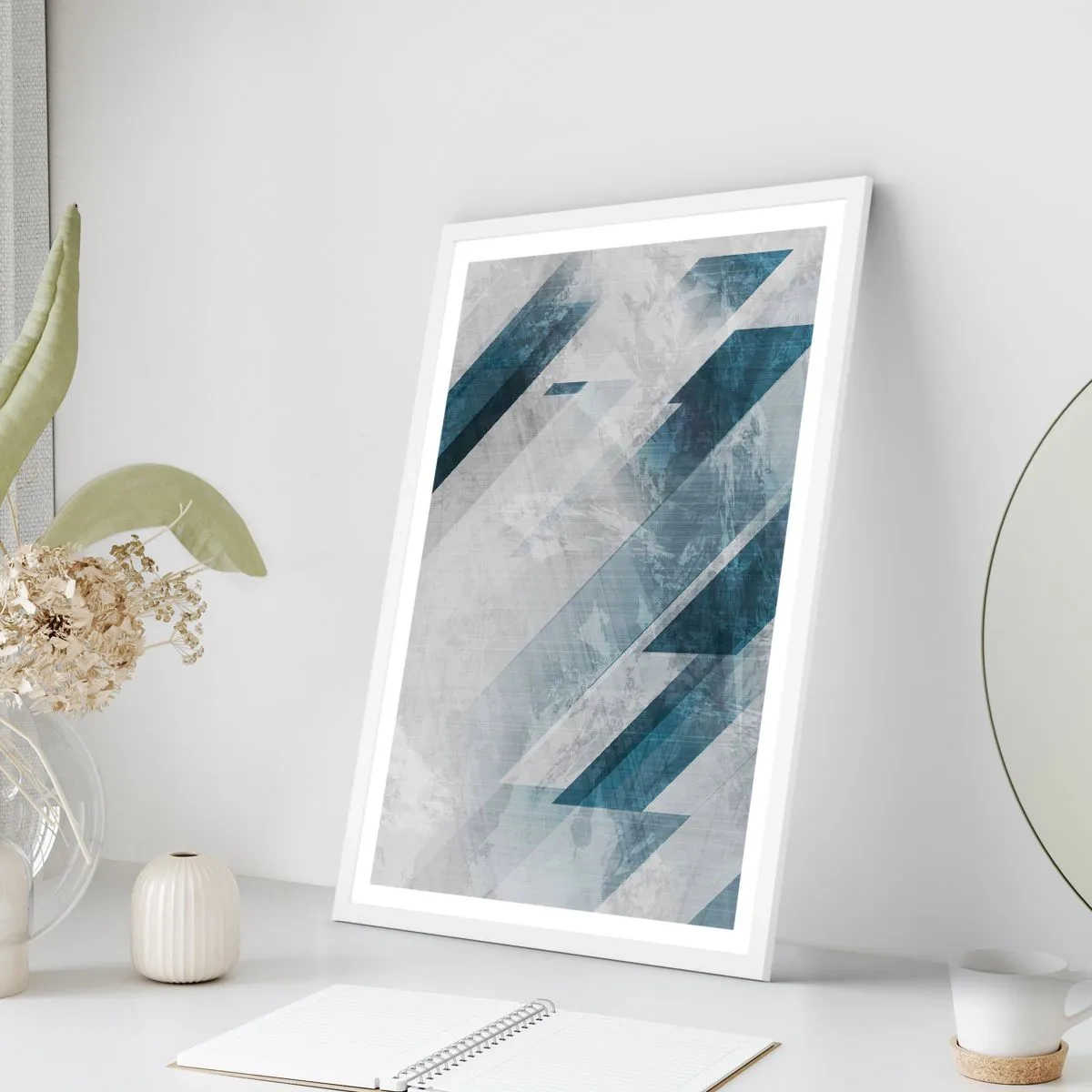 Poster in einem weißen Rahmen - Räumliche Komposition - graue Bewegung - 70x100 cm