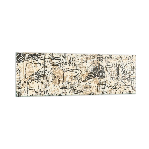 Glasbild - Bild auf glas - Abstrakte Muster und Linien auf beigem Hintergrund - 160x50cm - Es wartet darauf, entschlüsselt zu werden - Moderne Wanddekoration für Wohnzimmer und Schlafzimmer ARTTOR
