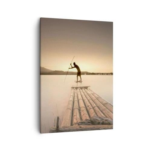 Bild auf Leinwand - Leinwandbild - Mann auf einem Floß bei Sonnenuntergang - 50x70cm - Vor dem schlafen gehen - Moderne Wanddekoration für Wohnzimmer und Schlafzimmer ARTTOR