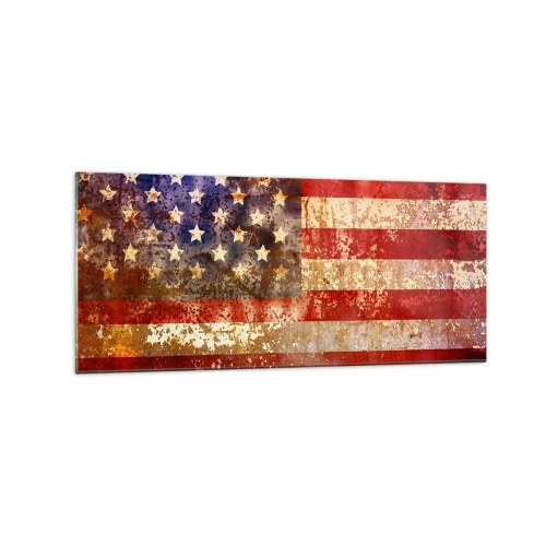 Glasbild - Bild auf glas - Stilisierte US-Flagge mit gealtertem Effekt - 120x50cm - Ruhm verblasst nicht - Moderne Wanddekoration für Wohnzimmer und Schlafzimmer ARTTOR
