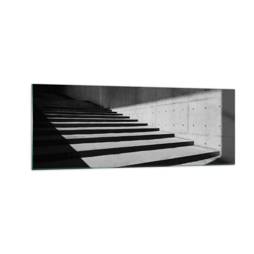 Glasbild - Bild auf glas - Treppe im minimalistischen Stil in Schwarz und Weiß - 140x50cm - Rohe Schönheit des Modernismus - Moderne Wanddekoration für Wohnzimmer und Schlafzimmer ARTTOR