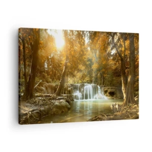 Bild auf Leinwand - Leinwandbild - Herbstlandschaft mit Wasserfall - 70x50cm - Parkkaskade - Moderne Wanddekoration für Wohnzimmer und Schlafzimmer ARTTOR