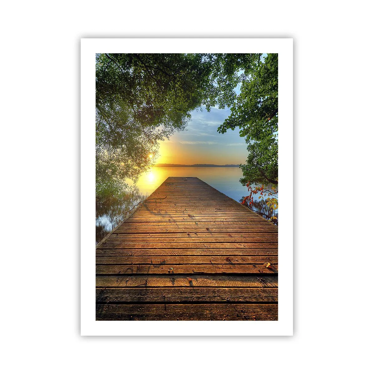 Poster - Pier am See bei Sonnenuntergang - 50x70cm - Nimm dir Zeit, setz dich hin - Moderne Wanddekoration für Wohnzimmer und Schlafzimmer ARTTOR