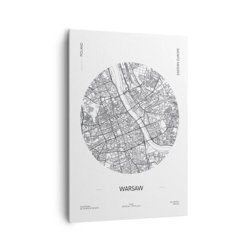 Bild auf Leinwand - Leinwandbild - Eine Karte von Warschau im minimalistischen Stil - 70x100cm - Anatomie von Warschau - Moderne Wanddekoration für Wohnzimmer und Schlafzimmer ARTTOR