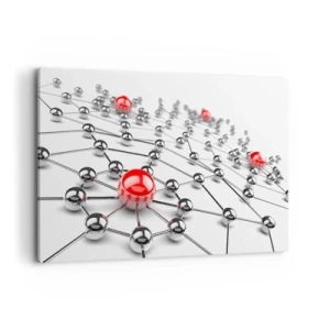 Bild auf Leinwand - Leinwandbild - Ein Netzwerk aus metallischen Kugeln mit roten Akzenten - 120x80cm - Silbriges Netz - Moderne Wanddekoration für Wohnzimmer und Schlafzimmer ARTTOR