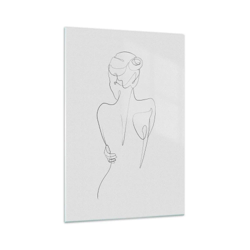 Glasbild - Bild auf glas - Eine Konturlinie, die eine weibliche Silhouette vor einem hellen Hintergrund zeigt - 70x100cm - Körpermusik - Moderne Wanddekoration für Wohnzimmer und Schlafzimmer ARTTOR