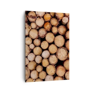 Bild auf Leinwand - Leinwandbild - Stapel gefällter Baumstämme in harmonischer Anordnung - 70x100cm - Ein neuer Anfang - Moderne Wanddekoration für Wohnzimmer und Schlafzimmer ARTTOR