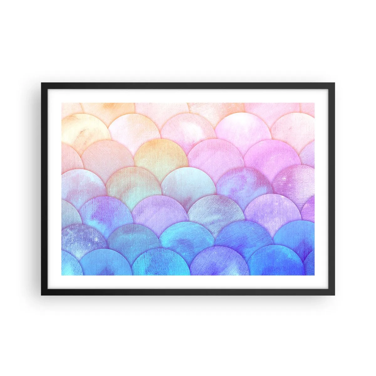 Poster in einem schwarzem Rahmen - Abstrakte Schuppen in Pastelltönen - 70x50cm - Perlenschuppe - Moderne Wanddekoration für Wohnzimmer und Schlafzimmer ARTTOR