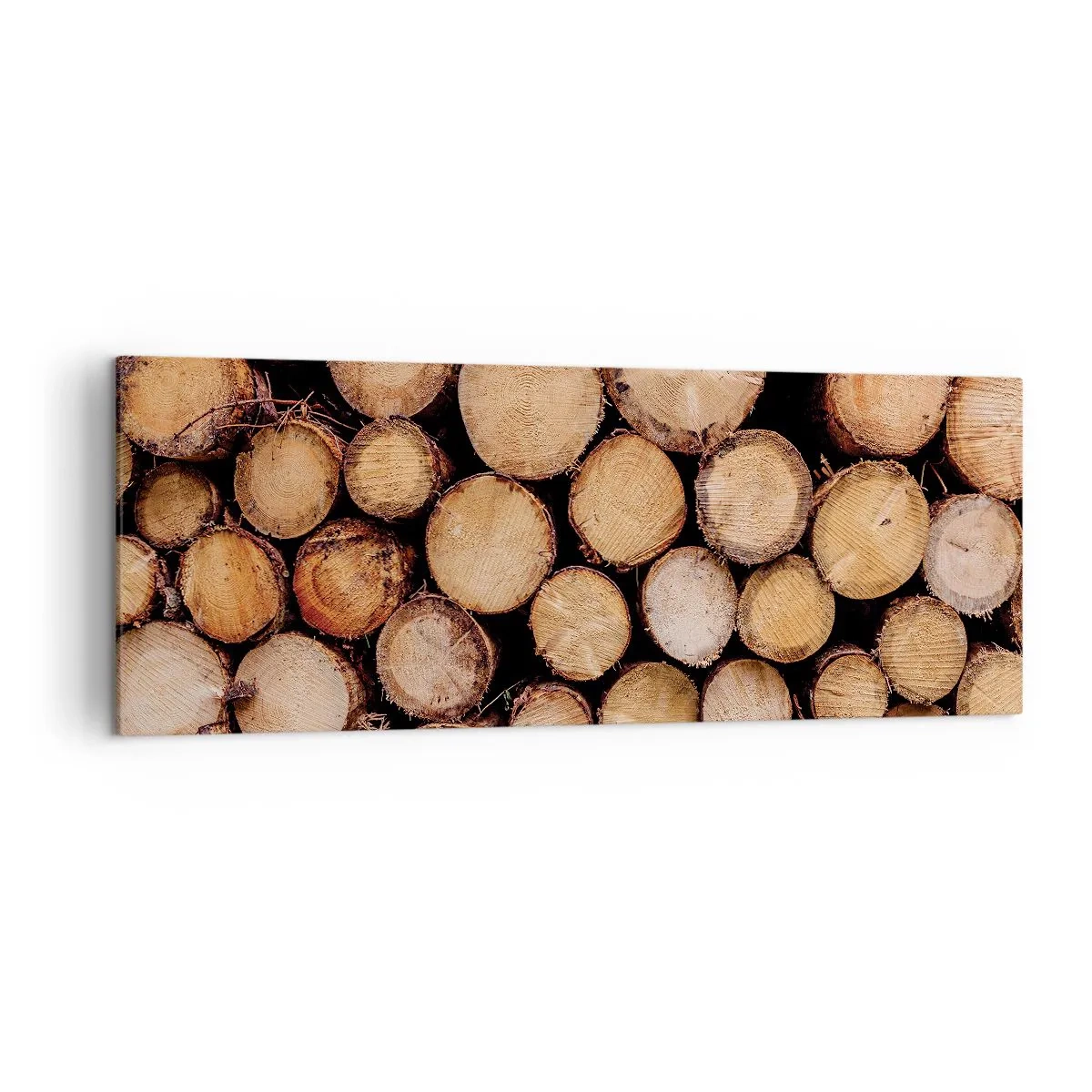 Bild auf Leinwand - Leinwandbild - Stapel gefällter Baumstämme in harmonischer Anordnung - 140x50cm - Ein neuer Anfang - Moderne Wanddekoration für Wohnzimmer und Schlafzimmer ARTTOR