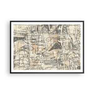 Poster in einem schwarzem Rahmen - Abstrakte Muster und Linien auf beigem Hintergrund - 100x70cm - Es wartet darauf, entschlüsselt zu werden - Moderne Wanddekoration für Wohnzimmer und Schlafzimmer ARTTOR