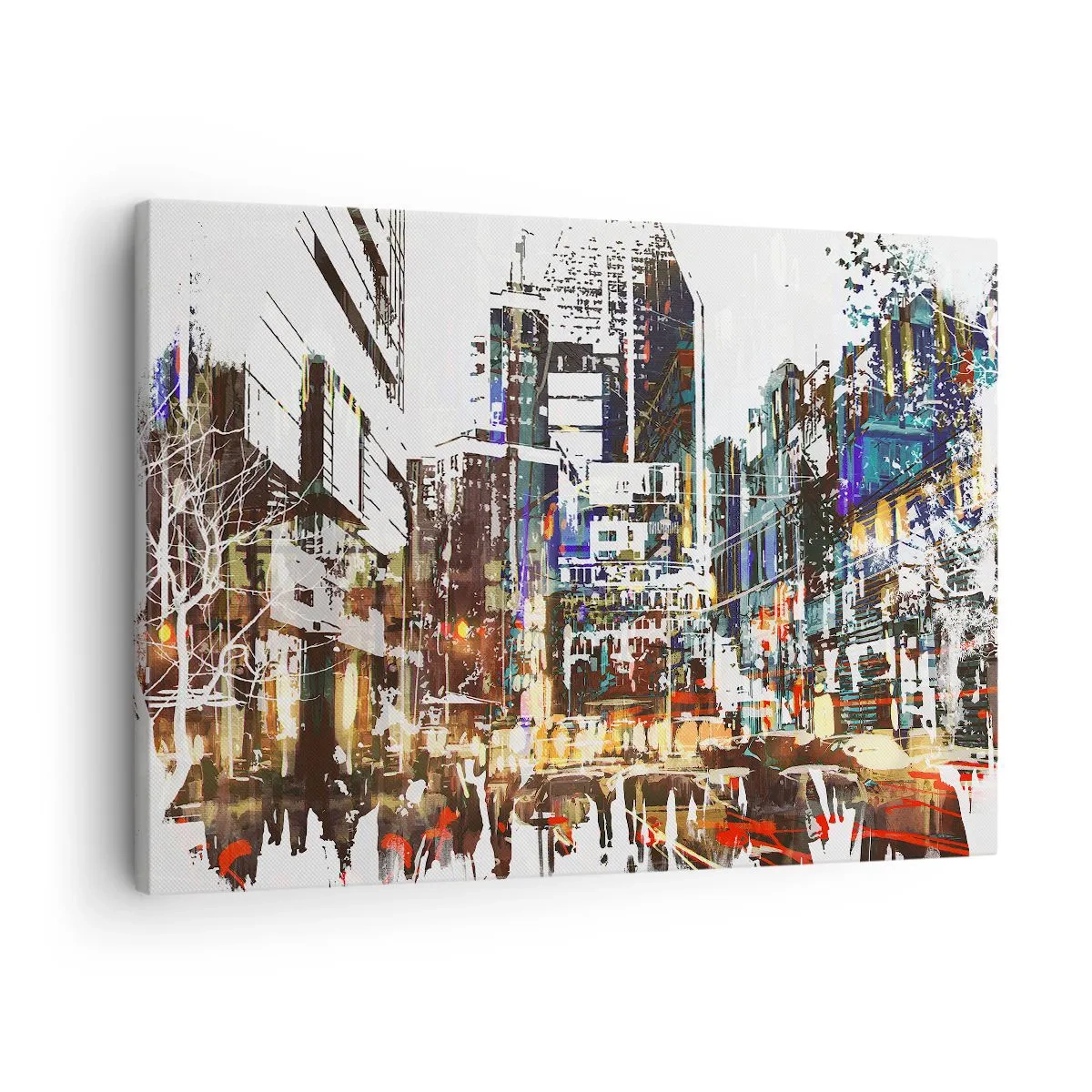 Bild auf Leinwand - Leinwandbild - Eine moderne Stadtlandschaft im künstlerischen Stil - 70x50cm - Eine schillernde Stadt - Moderne Wanddekoration für Wohnzimmer und Schlafzimmer ARTTOR