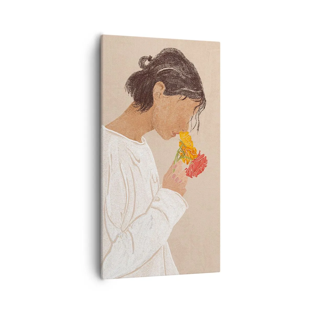 Bild auf Leinwand - Leinwandbild - Mädchen und Blumen - 55x100 cm