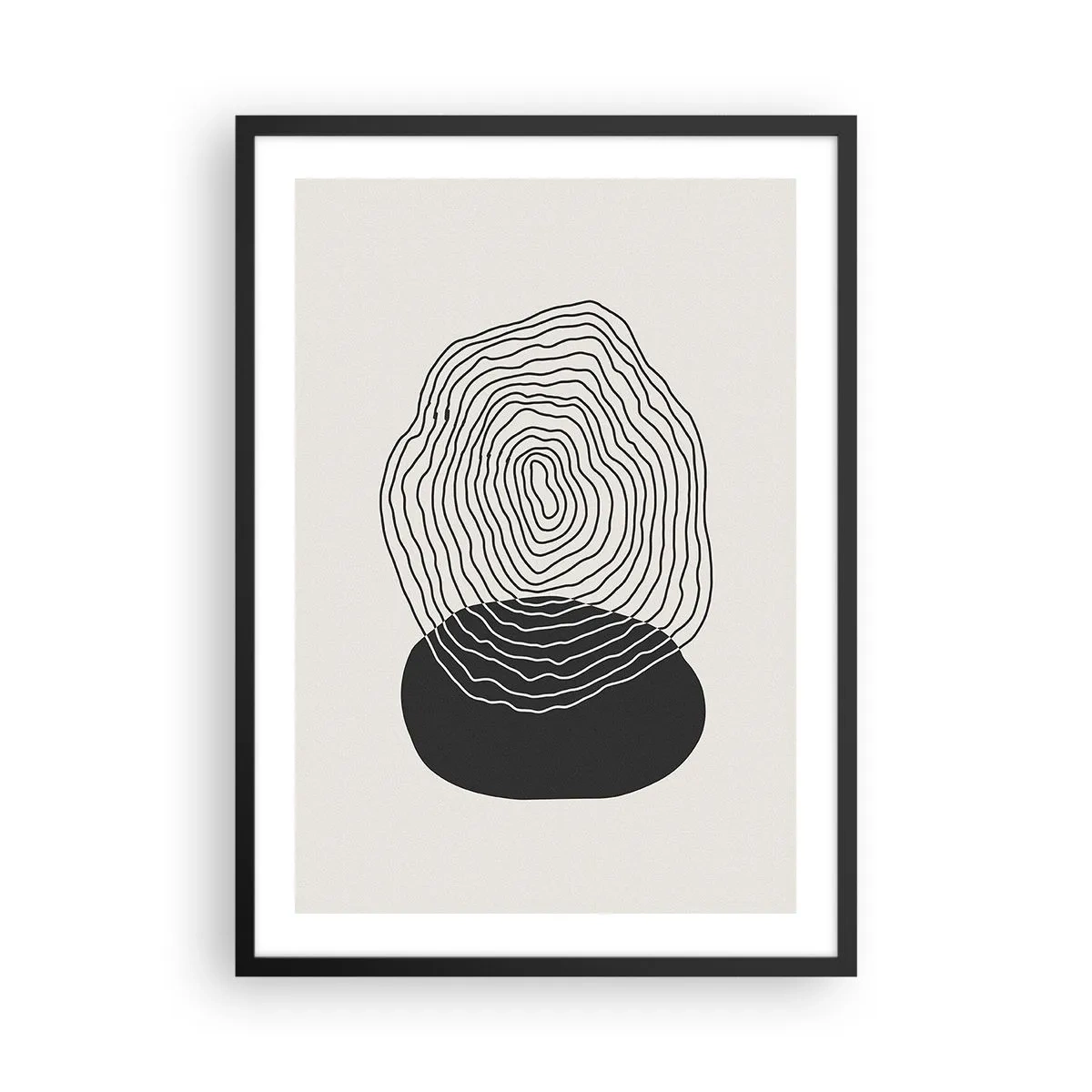 Poster in einem schwarzem Rahmen - Schwarze Linien bilden eine abstrakte Form auf hellem Hintergrund - 50x70cm - Dauer und Schwingung - Moderne Wanddekoration für Wohnzimmer und Schlafzimmer ARTTOR