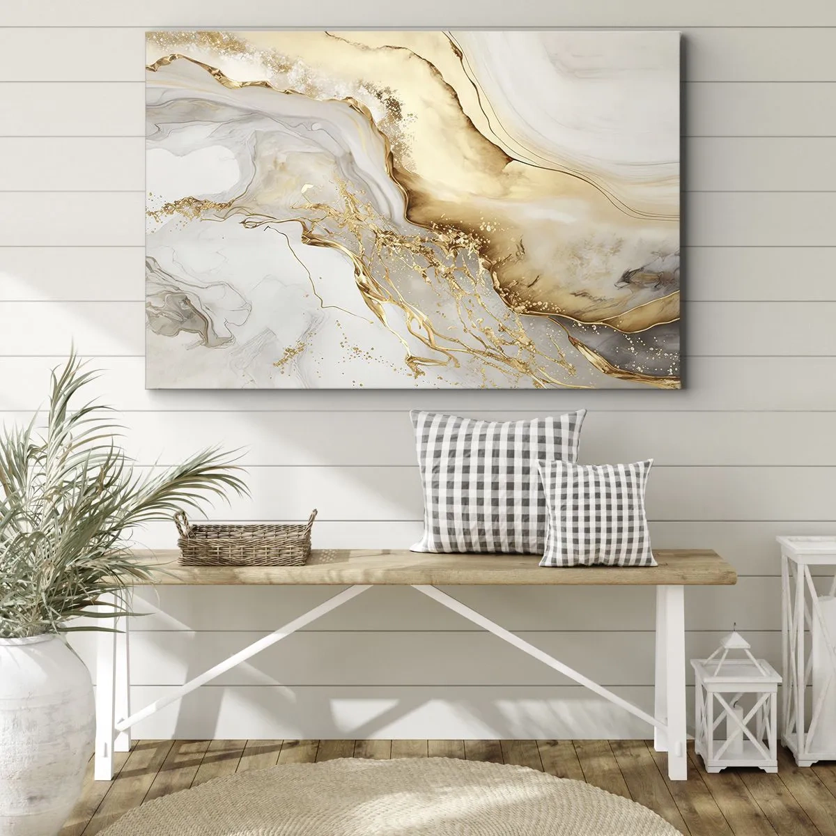 Bild auf Leinwand - Leinwandbild - Abstrakte Muster aus Gold und Marmor auf hellem Hintergrund - 70x50cm - Abstraktion: Schönheit und Güte - Moderne Wanddekoration für Wohnzimmer und Schlafzimmer ARTTOR