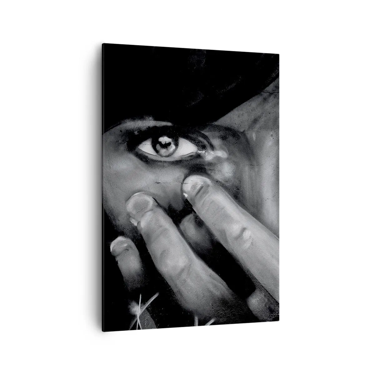 Bild auf Leinwand - Leinwandbild - Schwarz-Weiß-Porträt einer Frau, die ihr Gesicht mit den Händen bedeckt. - 70x100cm - Ich werde nicht sagen, wer es gemalt hat - Moderne Wanddekoration für Wohnzimmer und Schlafzimmer ARTTOR