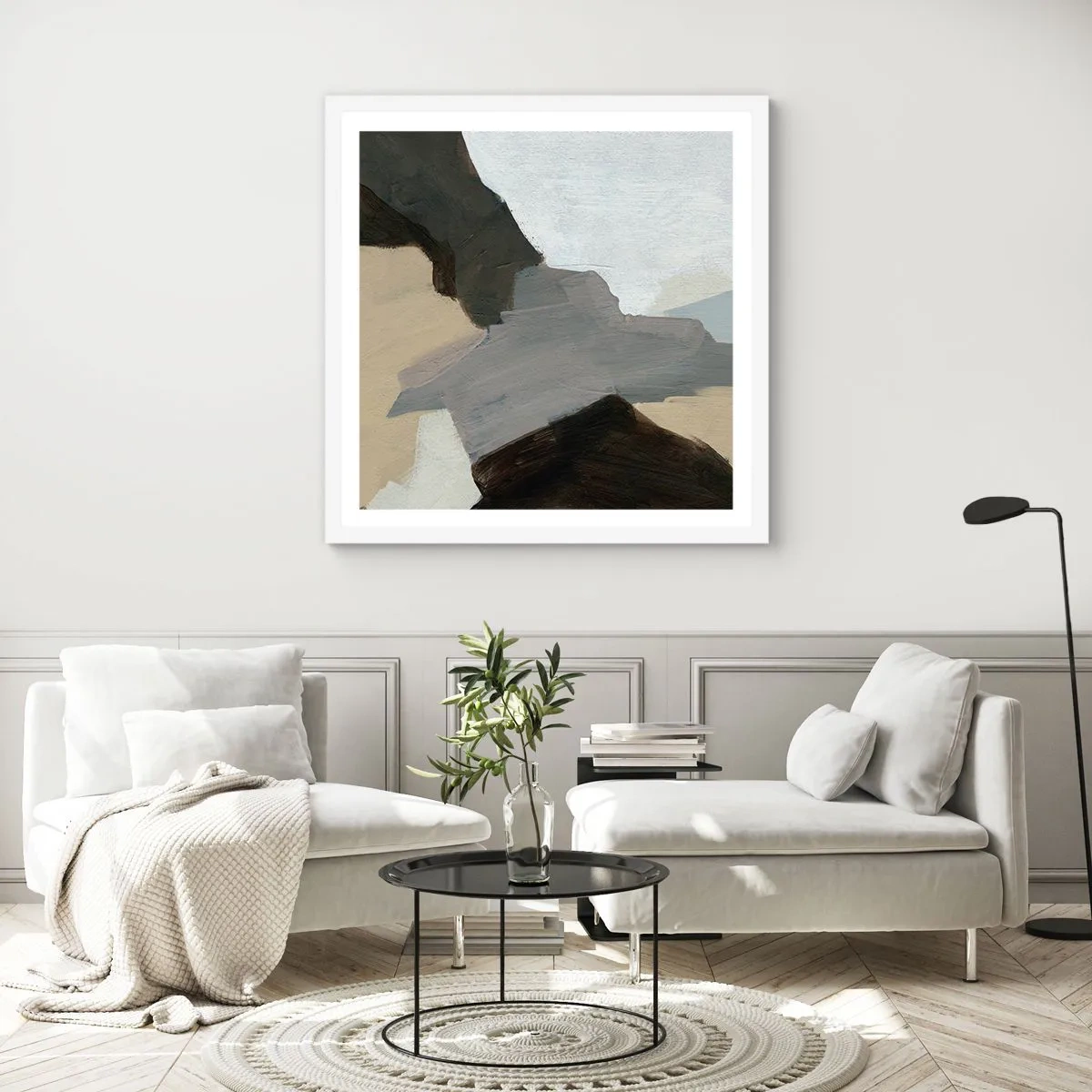 Poster in einem weißen Rahmen - Abstraktion: Scheideweg des Graus - 40x40 cm