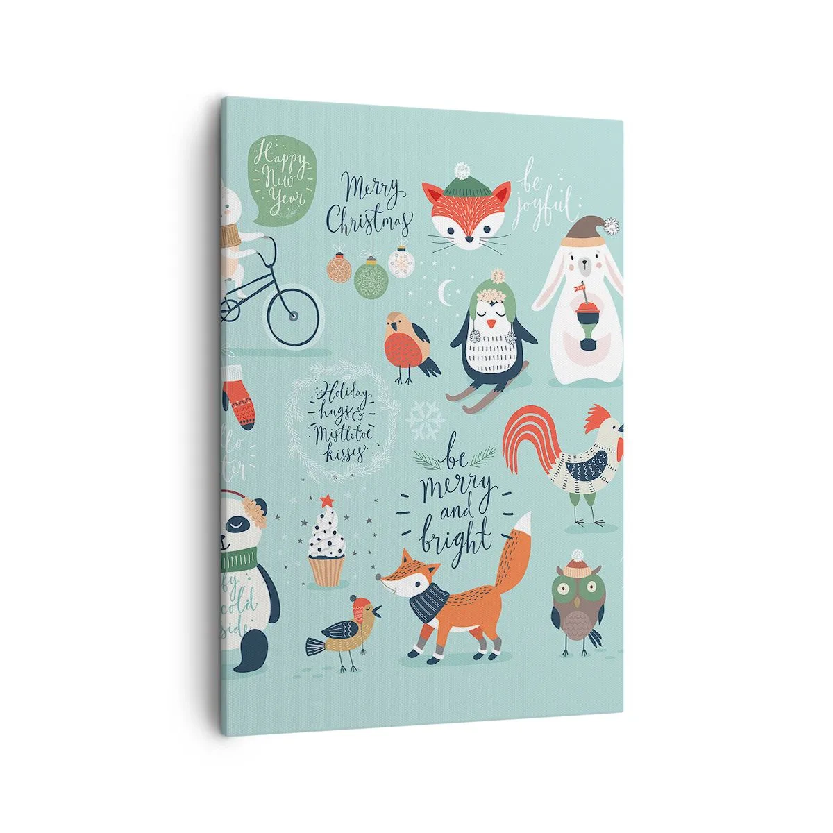 Bild auf Leinwand - Leinwandbild - Weihnachtsillustration von Tieren in winterlicher Atmosphäre - 50x70cm - Möge es immer Weihnachten sein! - Moderne Wanddekoration für Wohnzimmer und Schlafzimmer ARTTOR