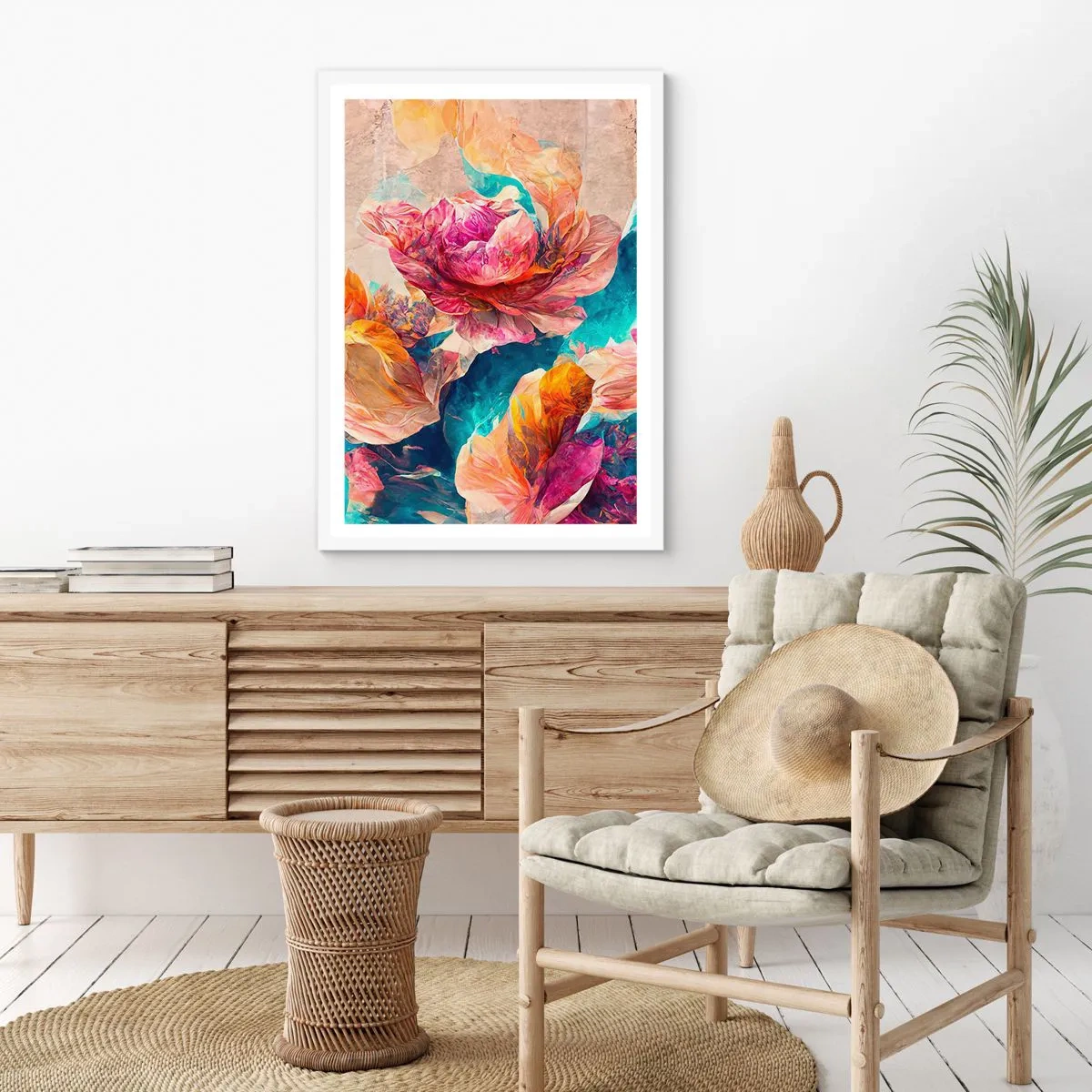 Poster in einem weißen Rahmen - Farbenpracht des Straußes - 40x50 cm