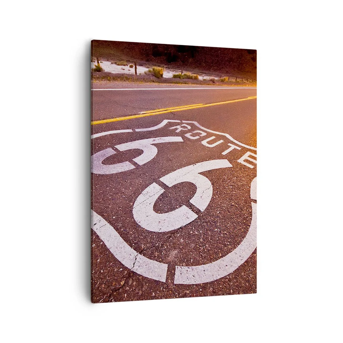 Bild auf Leinwand - Leinwandbild - Route 66 bei Sonnenuntergang - 50x70cm - Die berühmte Straße 66 - Moderne Wanddekoration für Wohnzimmer und Schlafzimmer ARTTOR
