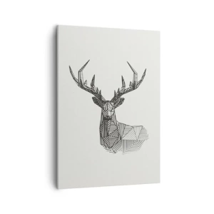 Bild auf Leinwand - Leinwandbild - Geometrisches Bild eines Hirsches im minimalistischen Schwarz-Weiß-Stil - 50x70cm - Ein Hirsch im kubistischen Stil - Moderne Wanddekoration für Wohnzimmer und Schlafzimmer ARTTOR