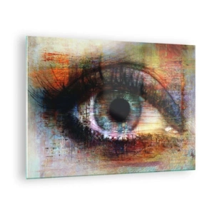 Glasbild - Bild auf glas - Ein abstraktes Auge in intensiven, mehrfarbigen Farbtönen - 70x50cm - Du kannst in die Seele sehen - Moderne Wanddekoration für Wohnzimmer und Schlafzimmer ARTTOR