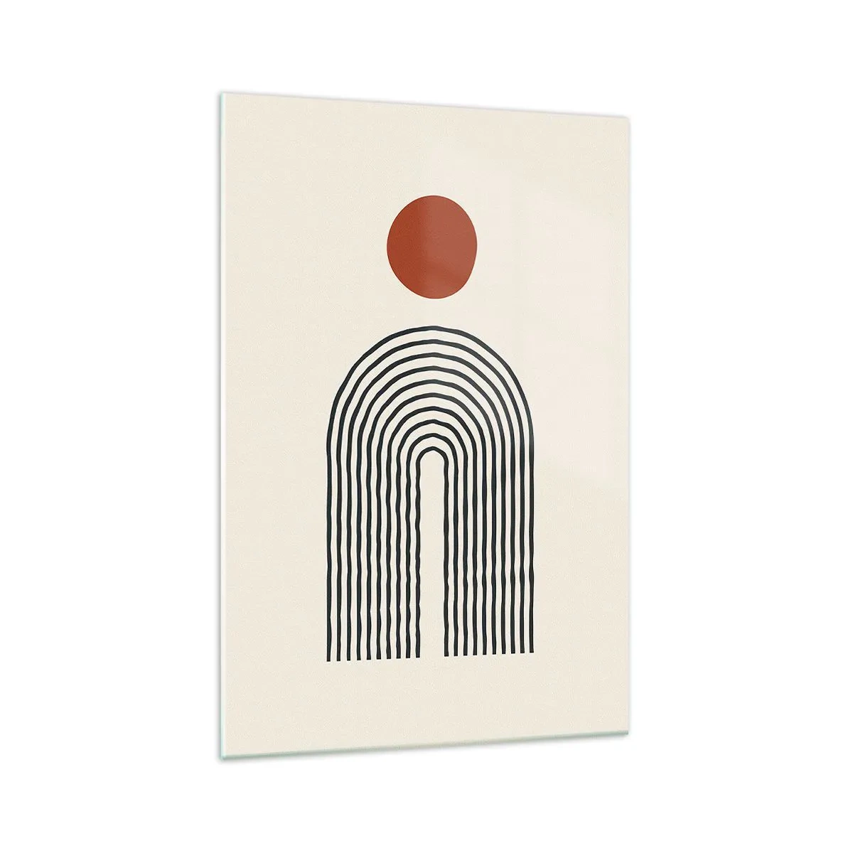 Glasbild - Bild auf glas - Modernes abstraktes Muster mit Linien und einem roten Kreis - 70x100cm - Magnetismus von Formen und Farben - Moderne Wanddekoration für Wohnzimmer und Schlafzimmer ARTTOR