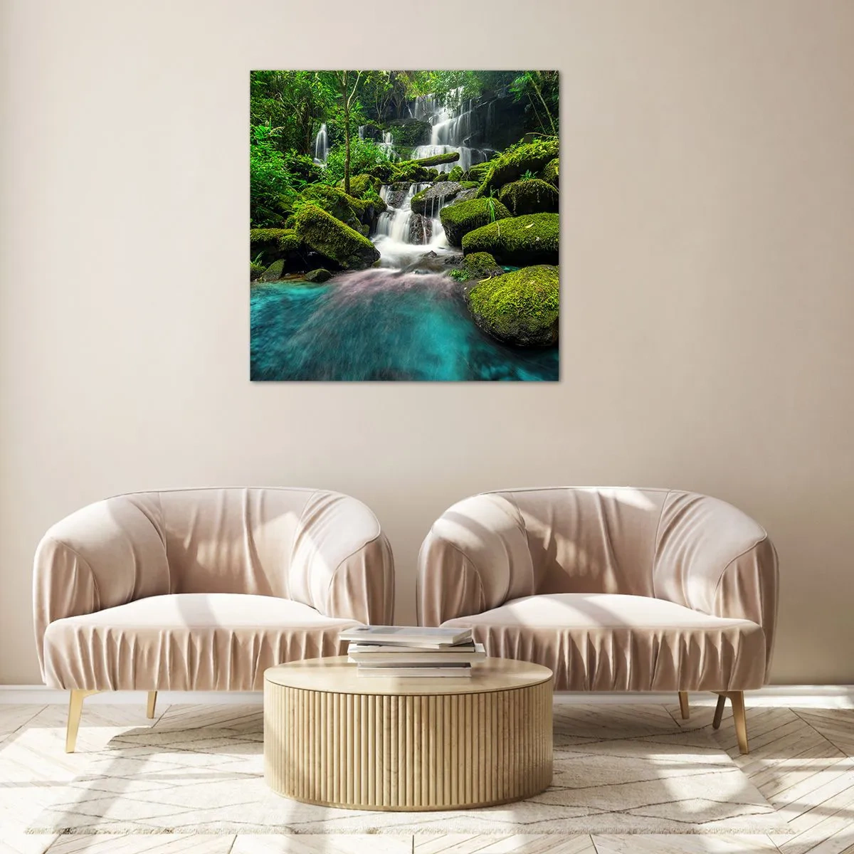 Glasbild - Bild auf glas - Türkis, Saphire und flüssiges Silber - 50x50 cm