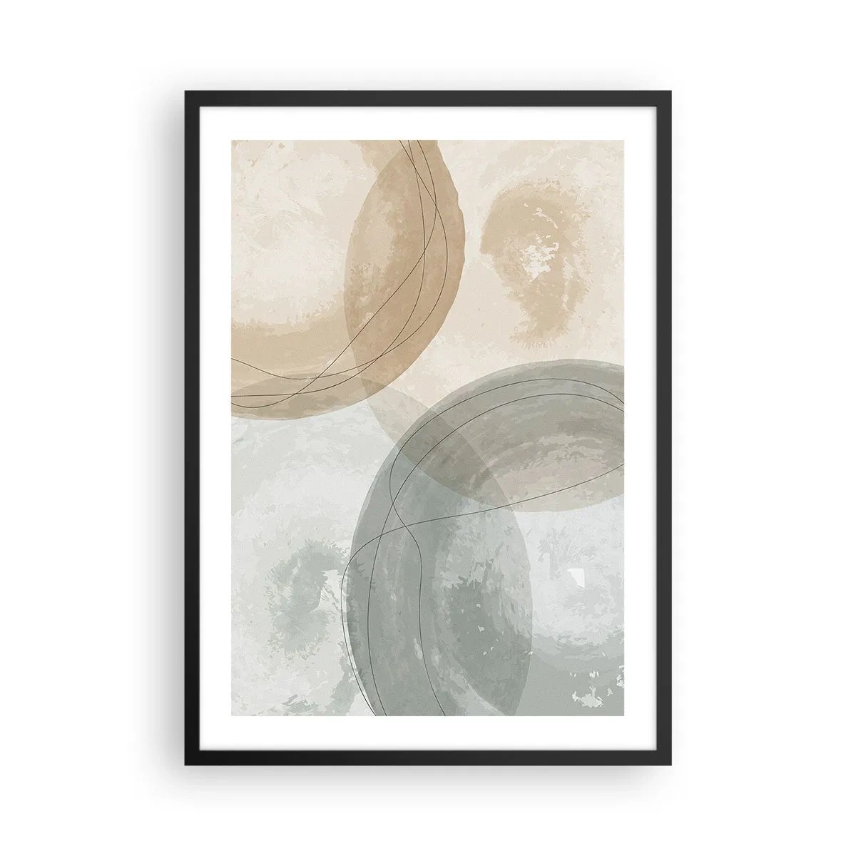 Poster in einem schwarzem Rahmen - Geometrische Formen in pastellfarbenen Erdtönen - 50x70cm - Welten durchdringen - Moderne Wanddekoration für Wohnzimmer und Schlafzimmer ARTTOR