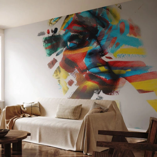 Fototapete Premium Canvas - Abstraktes Porträt in lebendigen Farben - 100x70cm - Eine bunte Persönlichkeit - Moderne Wanddekoration für Wohnzimmer und Schlafzimmer ARTTOR