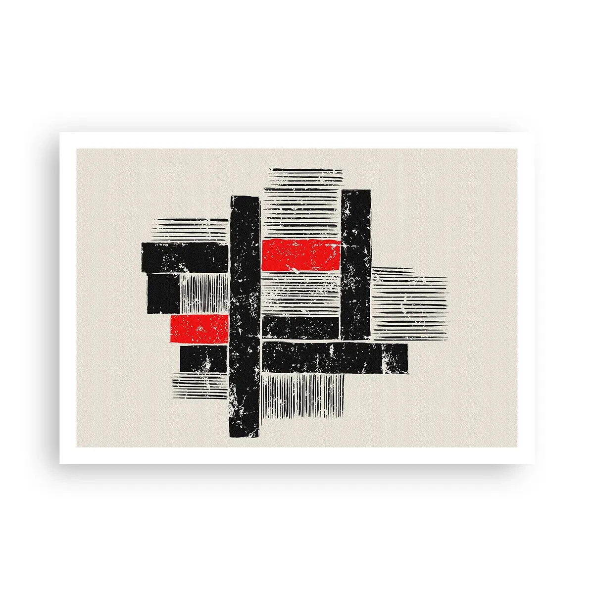 Poster - Abstrakte geometrische Komposition in Schwarz und Rot - 100x70cm - Rot und Schwarz - Moderne Wanddekoration für Wohnzimmer und Schlafzimmer ARTTOR