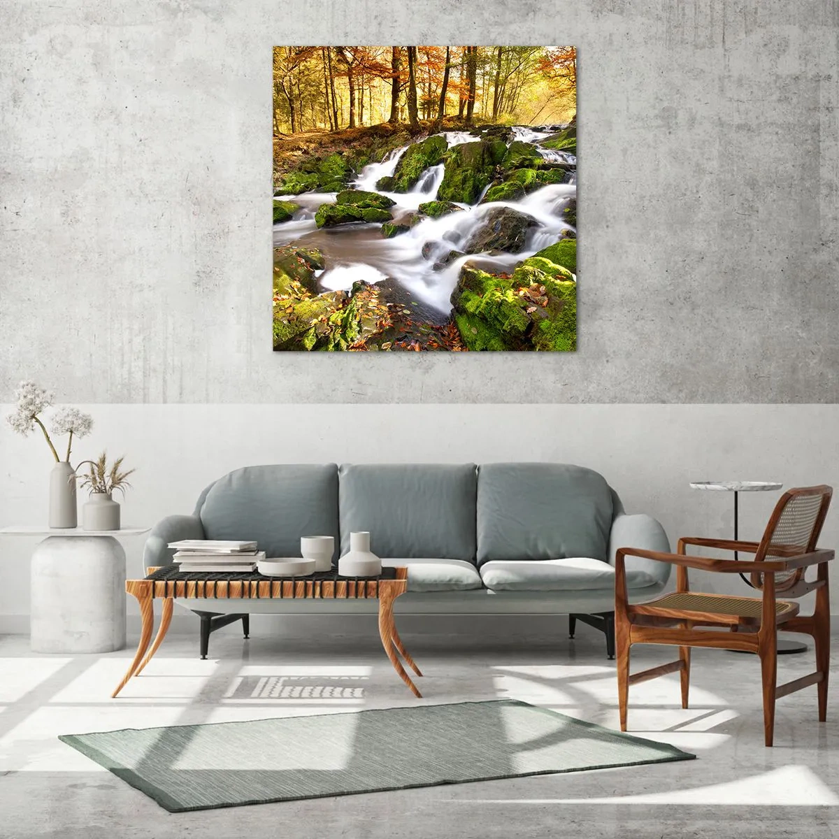 Glasbild - Bild auf glas - Rasch durch den herbstlichen Wald - 40x40 cm