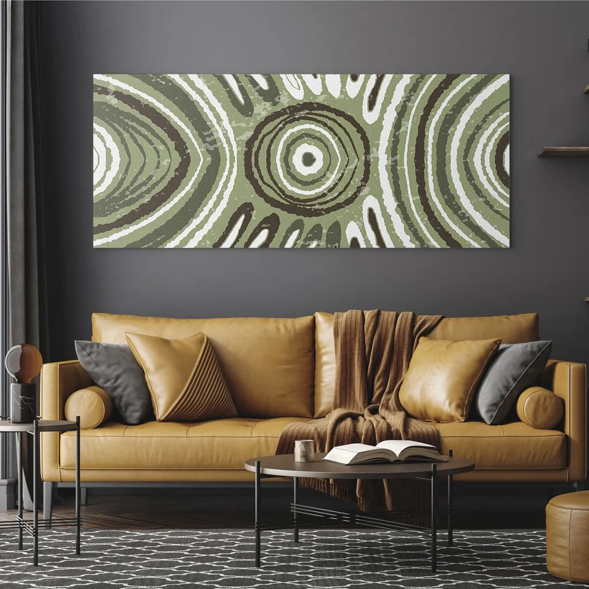 Glasbild - Bild auf glas - Abstrakte Muster in Grün- und Brauntönen - 160x50cm - Explosion von Emotionen - Moderne Wanddekoration für Wohnzimmer und Schlafzimmer ARTTOR