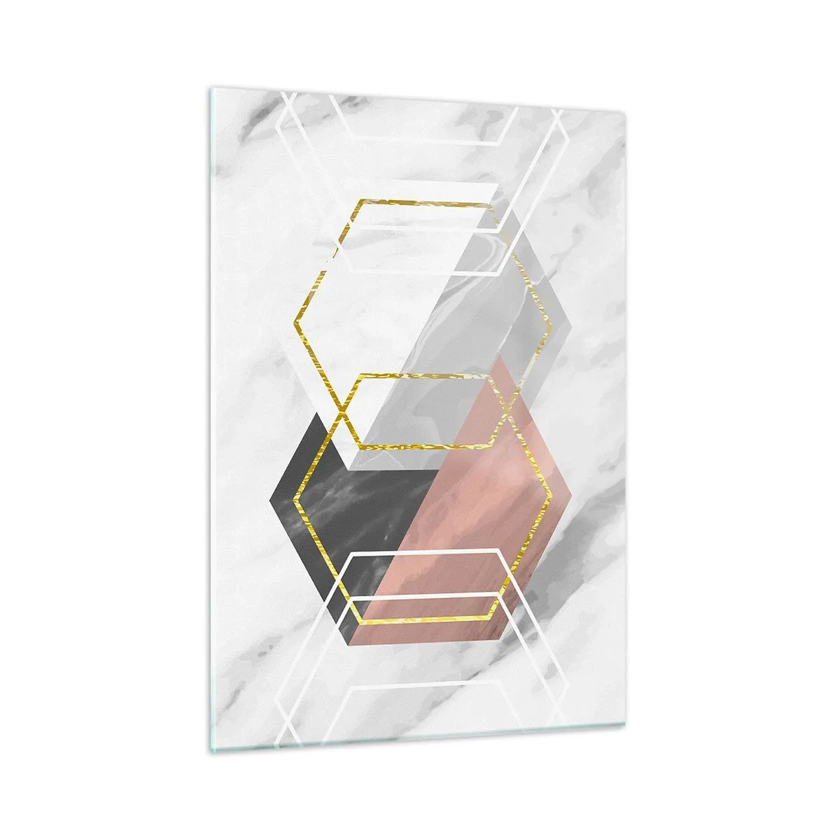 Glasbild - Bild auf glas - Goldene geometrische Formen auf Marmorhintergrund - 50x70cm - Kettenkomposition - Moderne Wanddekoration für Wohnzimmer und Schlafzimmer ARTTOR