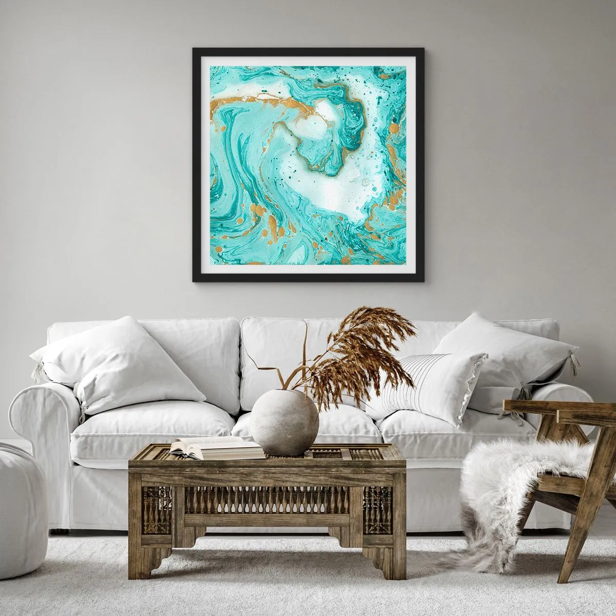 Poster in einem schwarzem Rahmen - Unter der großen Welle der Edo-Ära - 60x60 cm