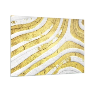 Glasbild - Bild auf glas - Abstrakte goldene und weiße Wellen mit einem Struktureffekt - 100x70cm - Komposition in Weiß und Gold - Moderne Wanddekoration für Wohnzimmer und Schlafzimmer ARTTOR