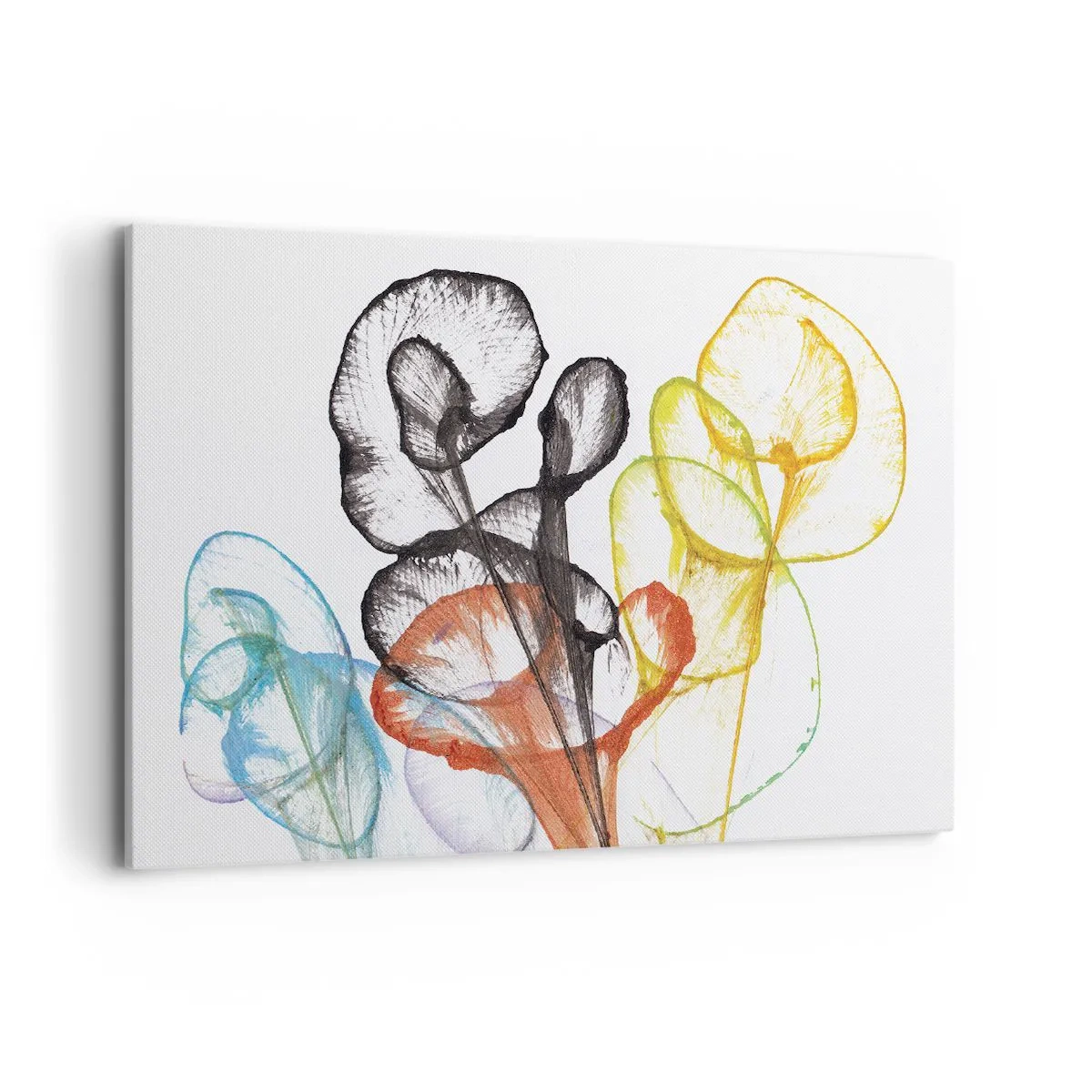 Bild auf Leinwand - Leinwandbild - Bunte transparente Blumen auf weißem Hintergrund - 120x80cm - Blumen mit Seele - Moderne Wanddekoration für Wohnzimmer und Schlafzimmer ARTTOR