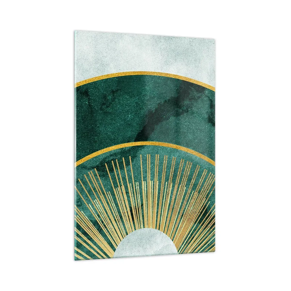 Glasbild - Bild auf glas - Abstraktes Muster mit Kreisen in Smaragd- und Goldfarben. - 70x100cm - Anderes Sonnensystem - Moderne Wanddekoration für Wohnzimmer und Schlafzimmer ARTTOR