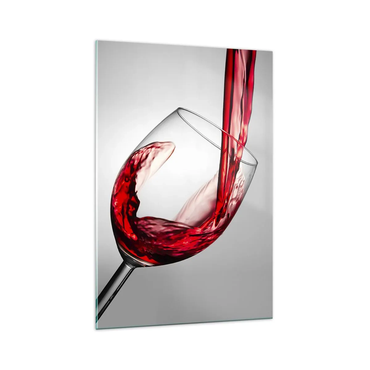 Glasbild - Bild auf glas - Ein Glas Rotwein wird vor hellem Hintergrund eingeschenkt - 70x100cm - Farbe – Bewegung – Klang - Moderne Wanddekoration für Wohnzimmer und Schlafzimmer ARTTOR